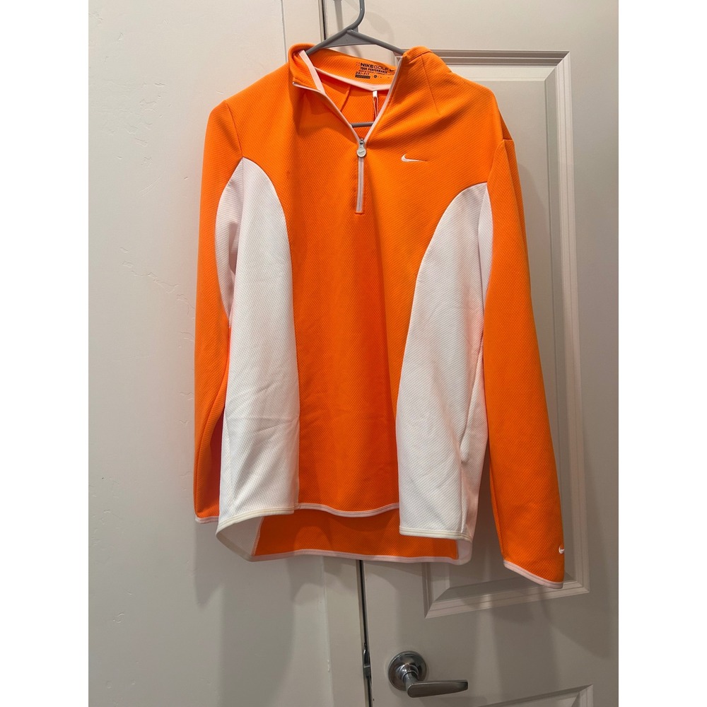 Nike Golf Womens XL Orange White Dri-Fit 1/4 Zip Pullover Jacket 483648-809 NWT